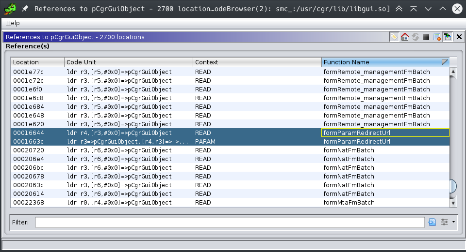 Global reference usage of the pCgrGuiObject in Ghidra